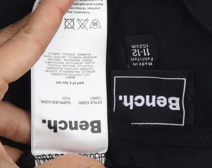 Bench Boys Black Logo T-Shirt, Regular Fit, 11-12 Years