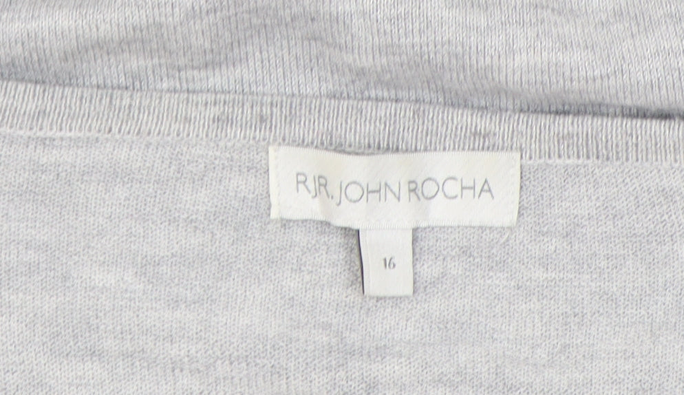 RJR.John Rocha Women's Grey V-Neck Pullover Jumper Size 16