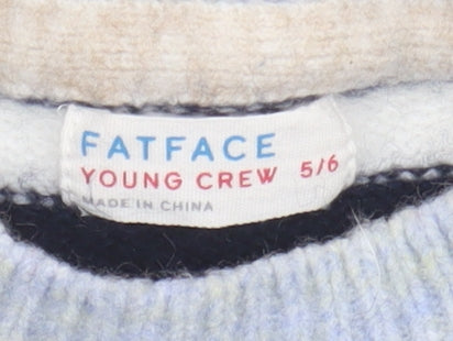 FatFace Girls Striped Pullover Jumper - Blue, Beige, 5-6 Years