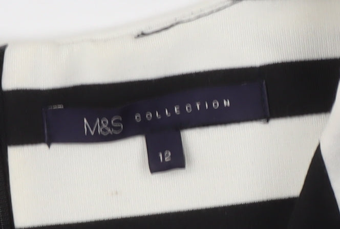 Marks and Spencer Women's Black Stripe Top, Size 12, Boat Neck