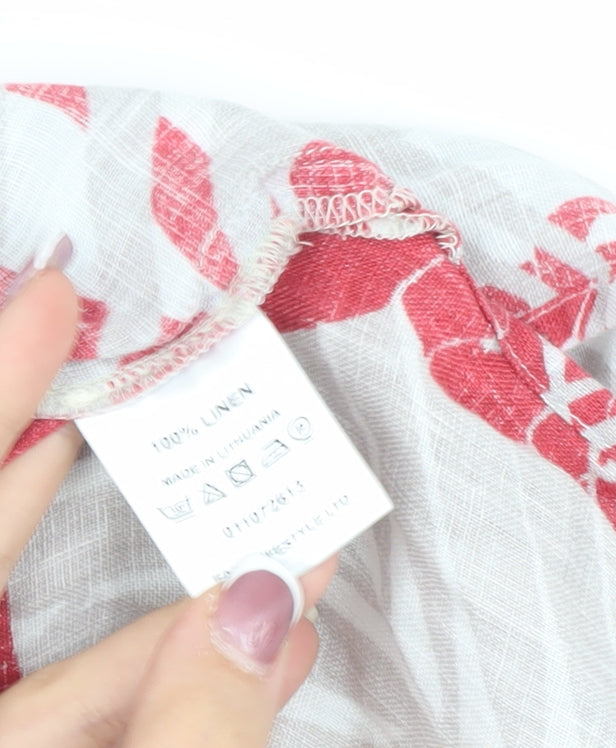 East Women's Red White Floral Linen Top XS