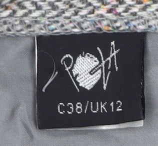 Women’s Grey Midi Skirt, Size 12, Herringbone Pattern Wool, Silk & other materials