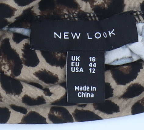 New Look Women's Brown Long Sleeve Leopard Dress