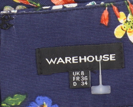 Warehouse Women's Blue Floral Midi Skirt Size 8