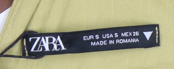 Zara Women's Green Bodycon Single Sleeve Dress, Size S, V-Neck, Ruched