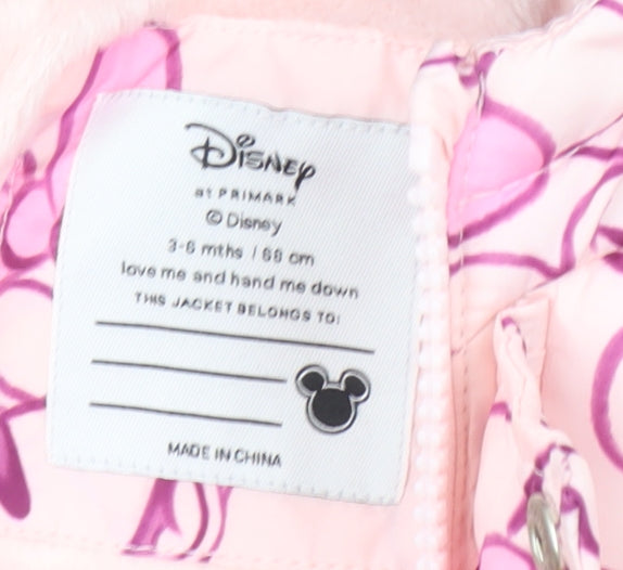 Primark Girls Pink Disney Puffer Jacket 3-6 Months - Minnie Mouse