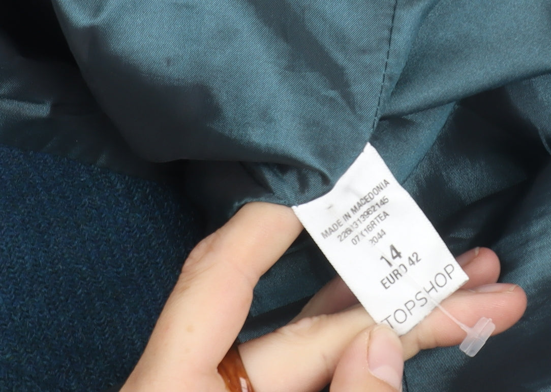 Topshop Women's Blue Wool Blend Mid-Length Coat