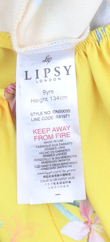 Lipsy London Girls Yellow Floral Jumpsuit, Size 9 Years