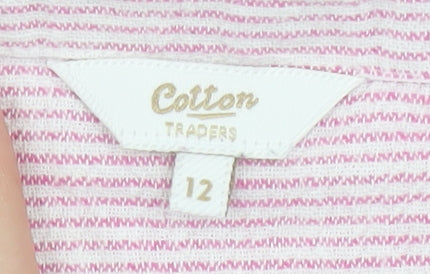 Cotton Traders Women's Pink Striped T-Shirt, Size 12