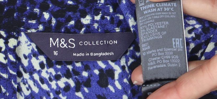 Marks and Spencer Women's Blue Geometric Top Size 16