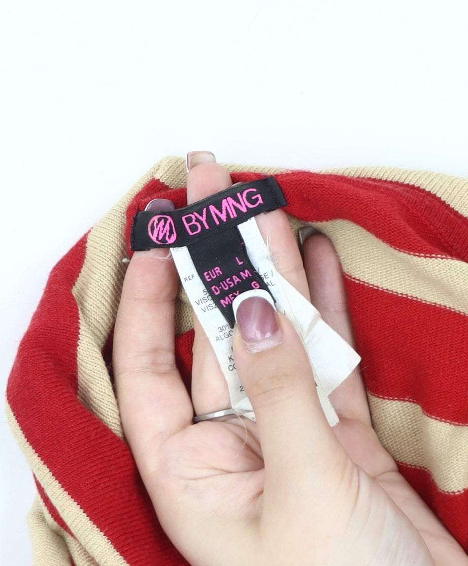 BY MNG Women's Beige & Red Striped Boat Neck Jumper L