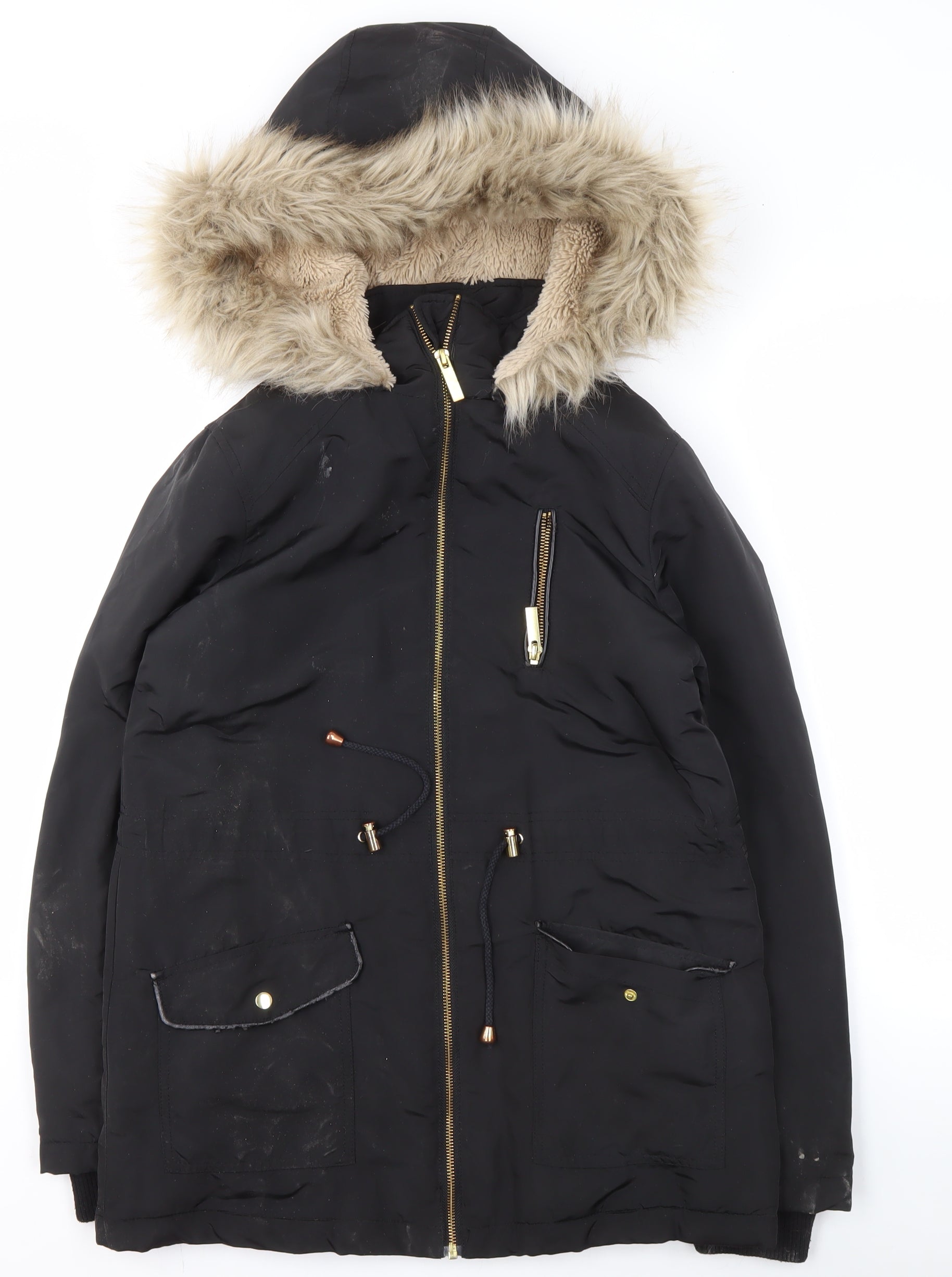 Oasis Women's Black Parka Coat XS, Winter Warmth – Preworn