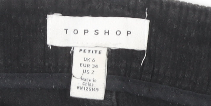 Topshop Petite Black Corduroy A-Line Skirt, Size 6