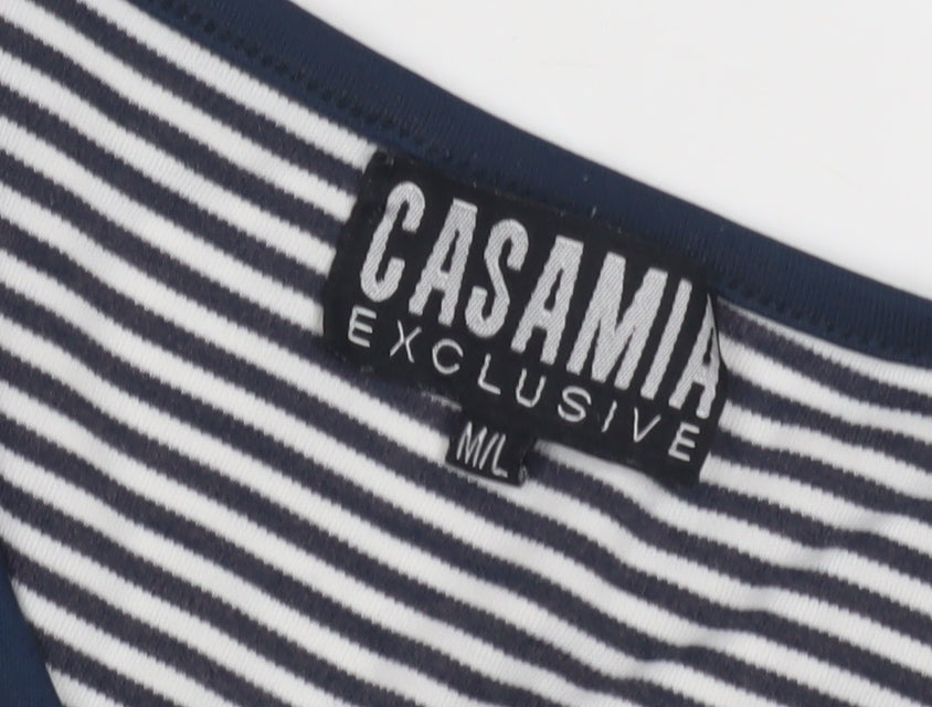 CASAMIA Women's Blue Striped V-Neck T-Shirt M