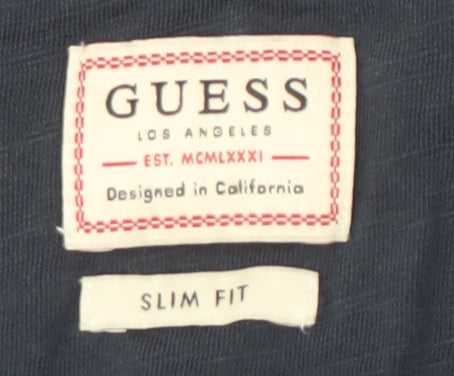 Guess Men's Blue Slim Fit Crew Neck T-Shirt Medium