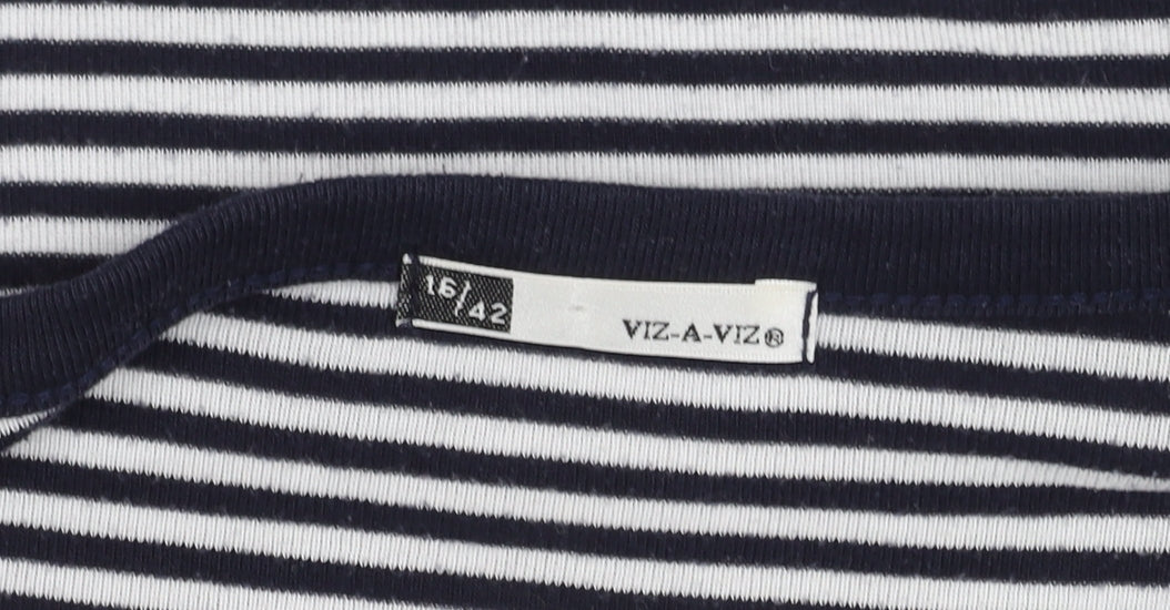 Viz-A-Viz Women's Navy Striped T-Shirt, Size 16