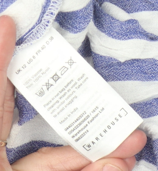 Warehouse Women Blue Striped Off Shoulder Midi Dress 12