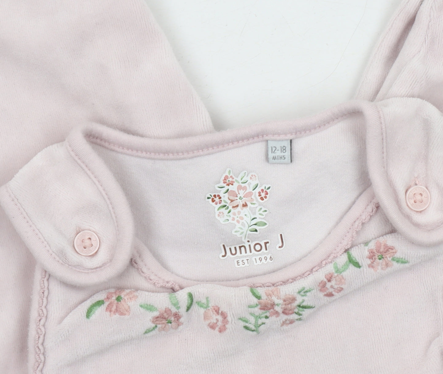 Junior J Pink Floral Velour Romper, Unisex 12-18M
