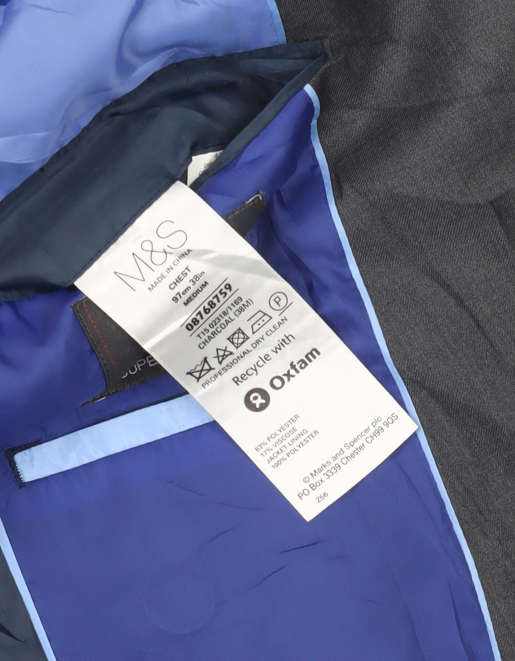 Marks and Spencer Men's Grey Blazer, Size 38 Regular Fit