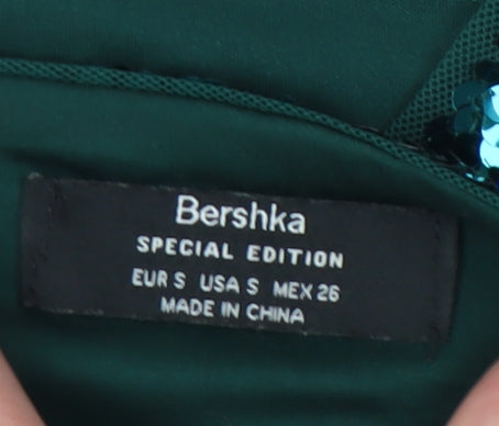 Bershka Women’s Green Sequin Halter Crop Top S