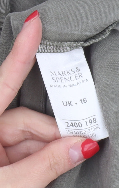 Marks and Spencer Women's Green Button-Up Shirt Size 16