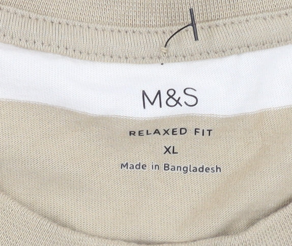 Marks and Spencer Men's Beige XL Striped T-Shirt
