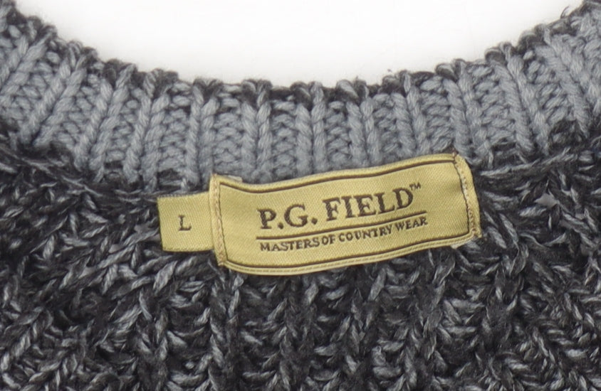 P.G. Field Men's Grey Chunky Knit Wool Jumper L