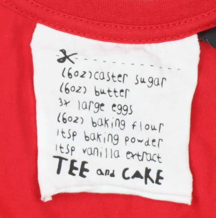 Tee and Cake Red Unisex Graphic T-Shirt, Size 10, Casual