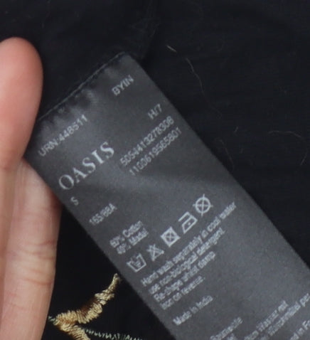 Oasis Women's Black Floral Embroidered Blouse S