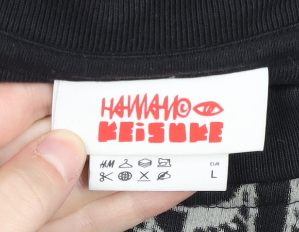 H&M Men's Black Graphic Sweatshirt L