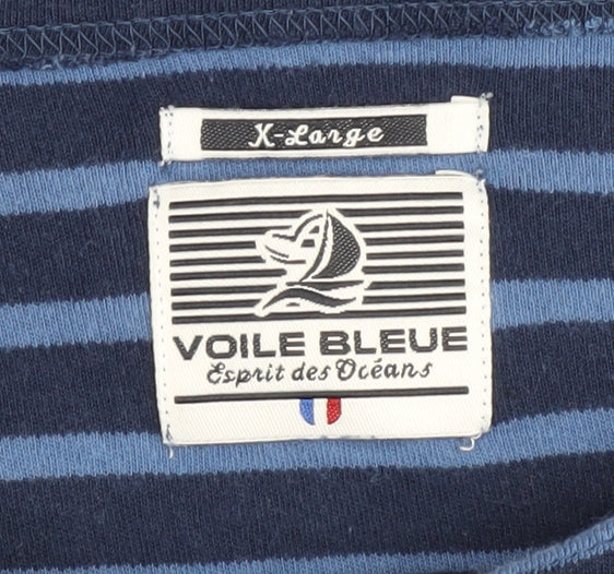 Voile Bleue Women's Blue Striped Pullover XL