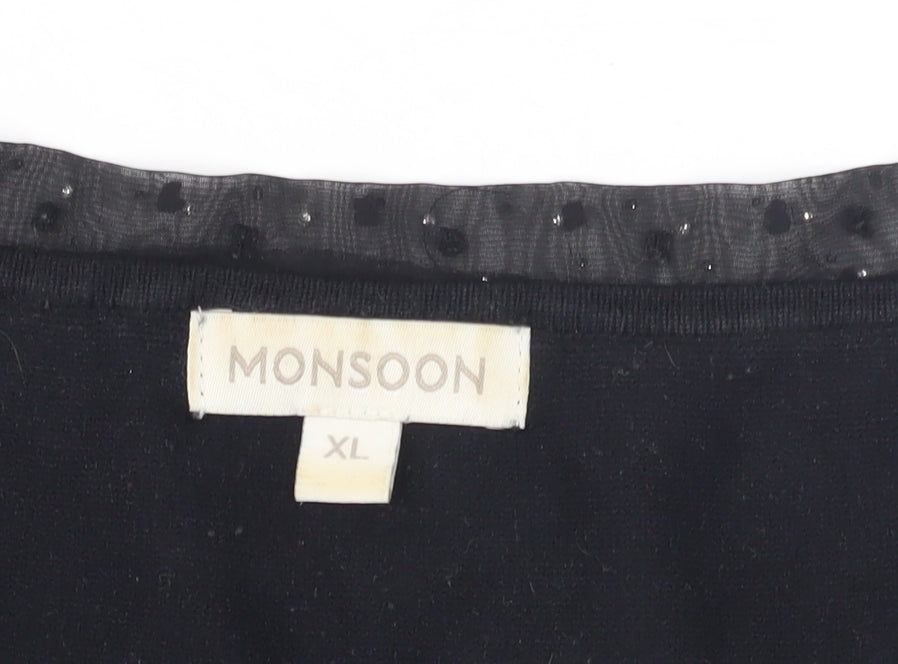 Monsoon Women's Black XL Pullover Jumper with Bow Accent