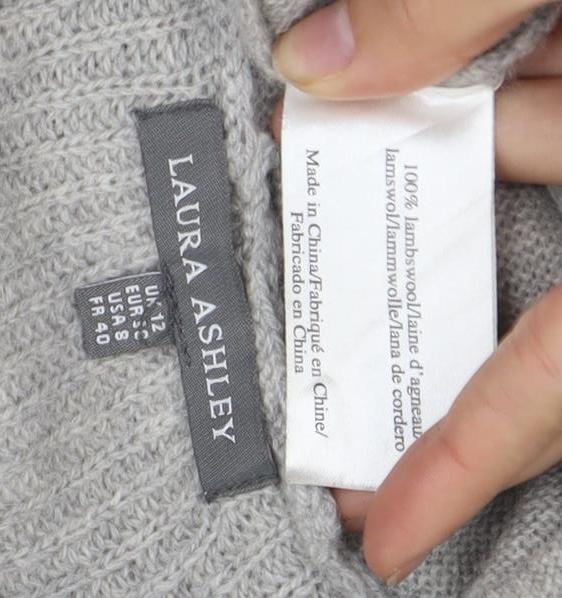 Laura Ashley Women's Grey Open Front Cardigan Wool Knit Size 12