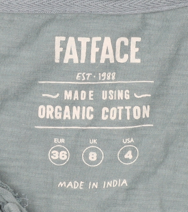 FatFace Women's Blue T-Shirt Size 8 with V-Neck