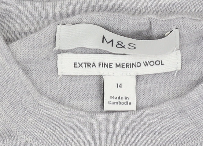 Marks and Spencer Grey Merino Wool Women's Jumper Size 14
