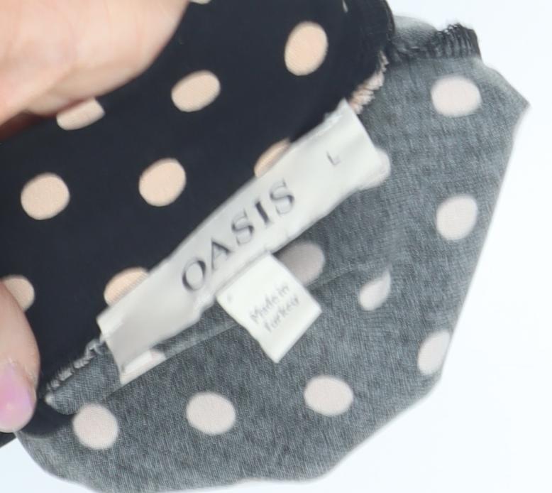 Oasis Women's Black Polka Dot Fit & Flare Dress L