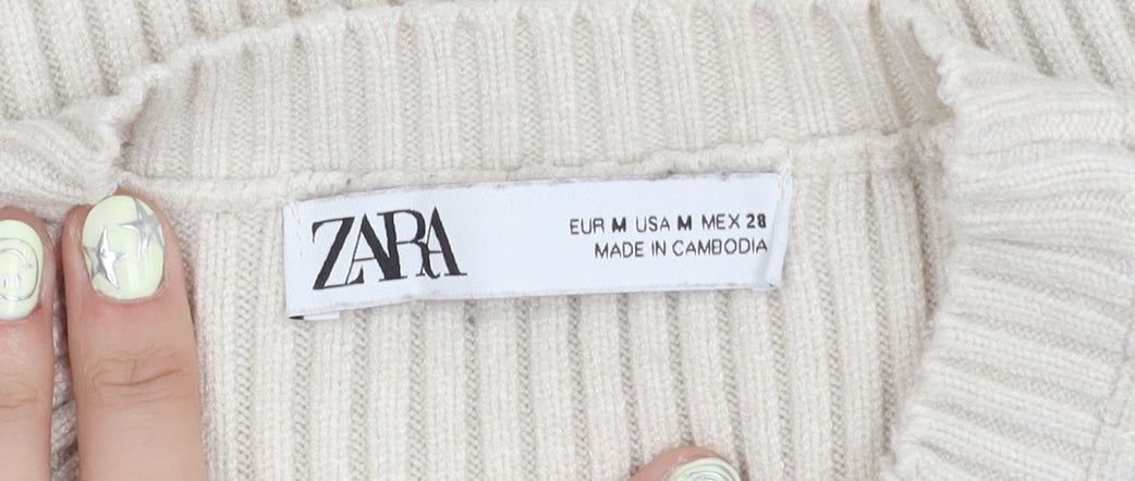 ZARA Women's Ivory Crew Neck Knit Jumper Size M