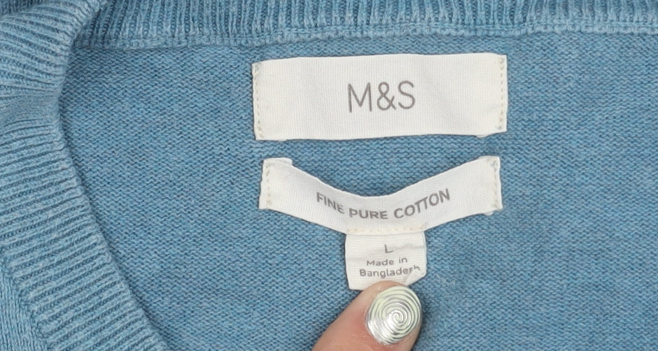 Marks and Spencer Men's Blue Cotton Pullover Jumper L