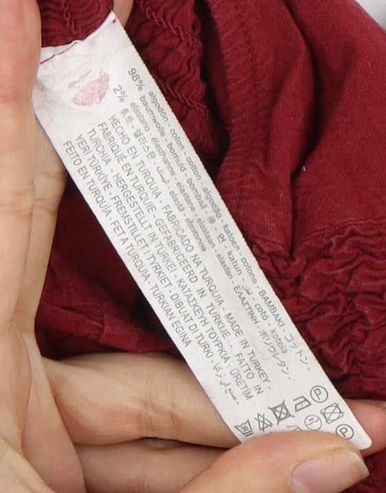 ZARA Women's Red Cropped Balloon Sleeve Blouse, Size 10