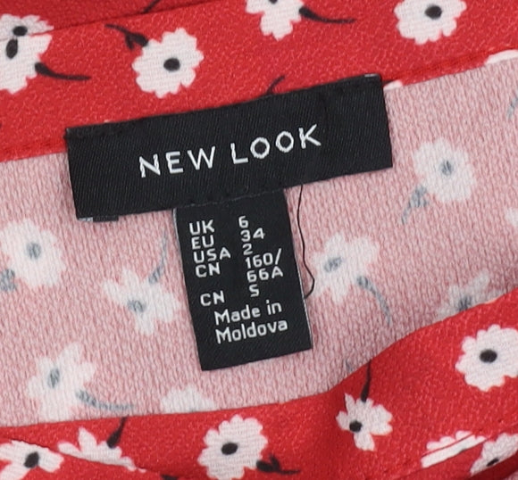 New Look Women's Red Floral Wrap Midi Skirt Size 6