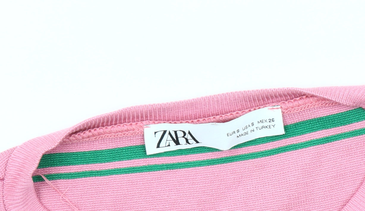 Zara Women's Pink Cropped T-Shirt, Size S, Long Sleeve