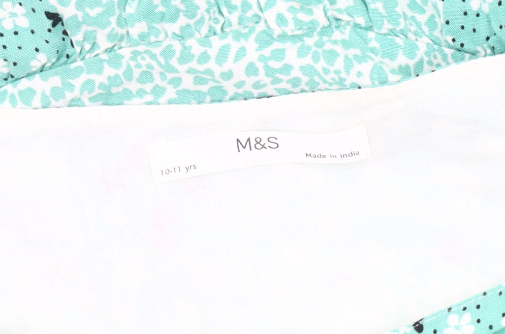 Marks and Spencer Girls Green Floral Pinafore Dress, 10-11 Years