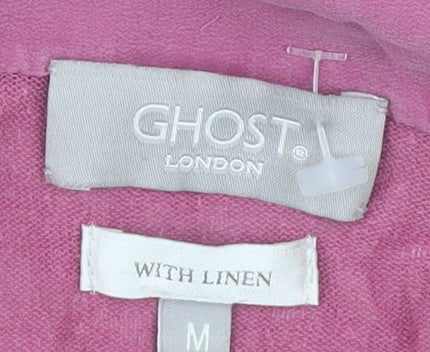 Ghost London Pink Linen Cardigan Women M Long Sleeve
