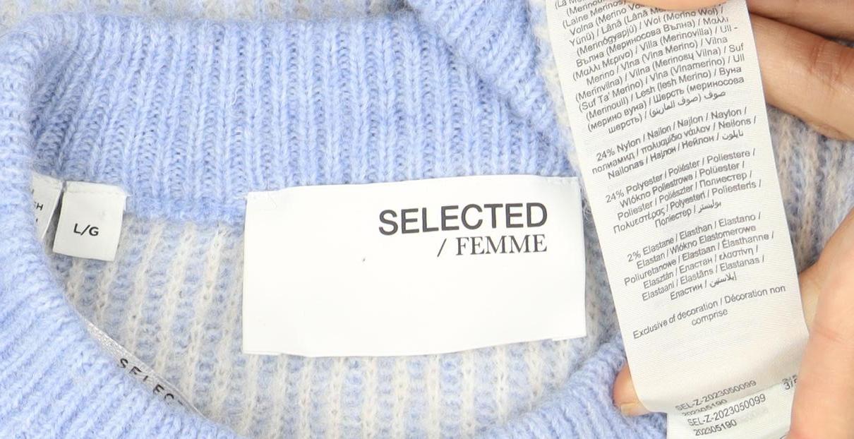 SELECTED Femme Women's Blue Pullover, L, Crew Neck