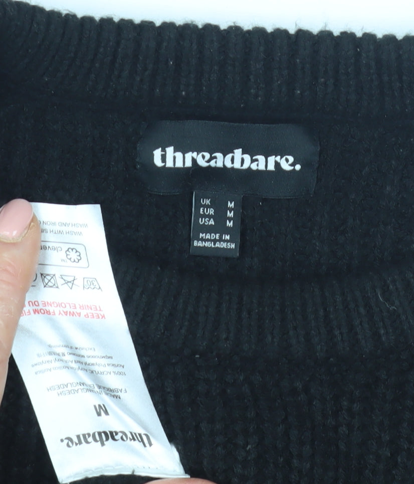 Threadbare Men's Black Chunky-Knit Pullover Jumper M