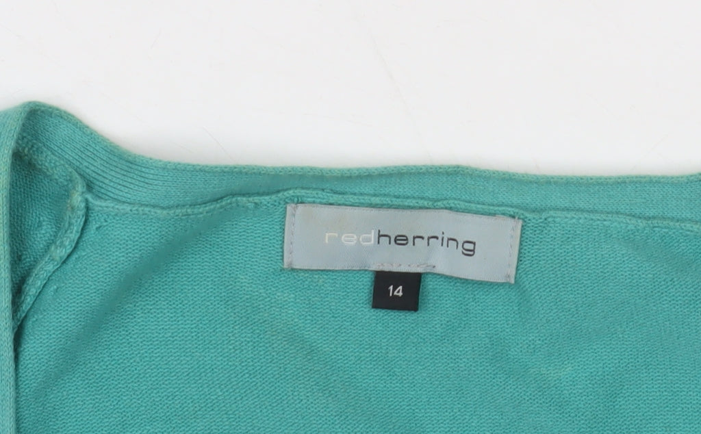 Red Herring Women's Green V-Neck Cardigan Size 14