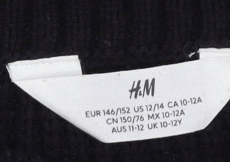 H&M Girls Black Striped Pullover Jumper 11-12 Years