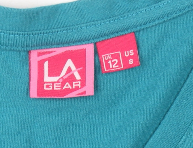 LA Gear Women's Blue Cotton V-Neck T-Shirt Size 12