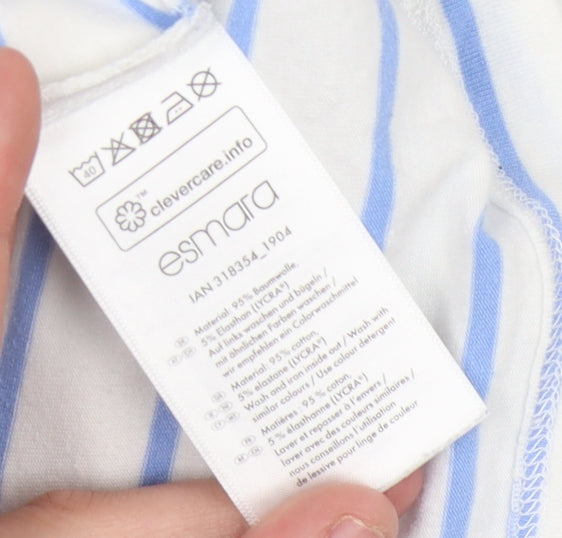 Esmara Women's White Striped T-Shirt, Size L, Long Sleeve