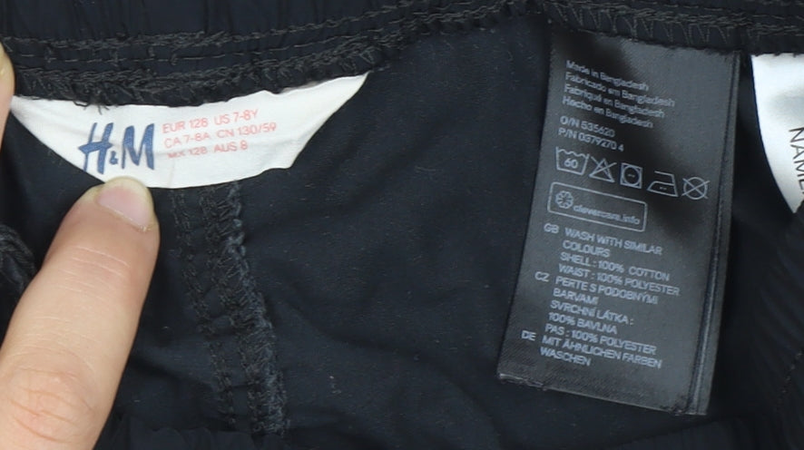 H&M Boys Black Cargo Shorts, 7-8 Years, Elastic Waist